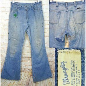 Wrangler VTG 70s Mens Distressed Repaired Flare Denim Jeans W 32 X 31.5 Hippie